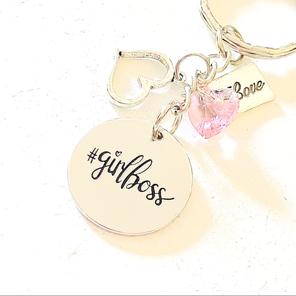 Personalized Girl Boss Silver Keychain Gift